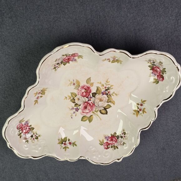 James Kent Old Foley Harmony Rose Scalloped Porcelain Plate Gold Trim Vintage - Picture 4 of 12